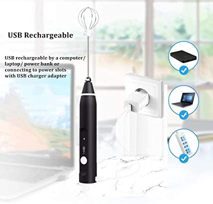 2 in 1 Rechargeable Electric Coffee Mixer Egg Beater Quick Frothing Action